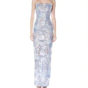 NWOT BRONX AND BANCO Farah Ocean Blue Sequin Multi Strapless Maxi Dress